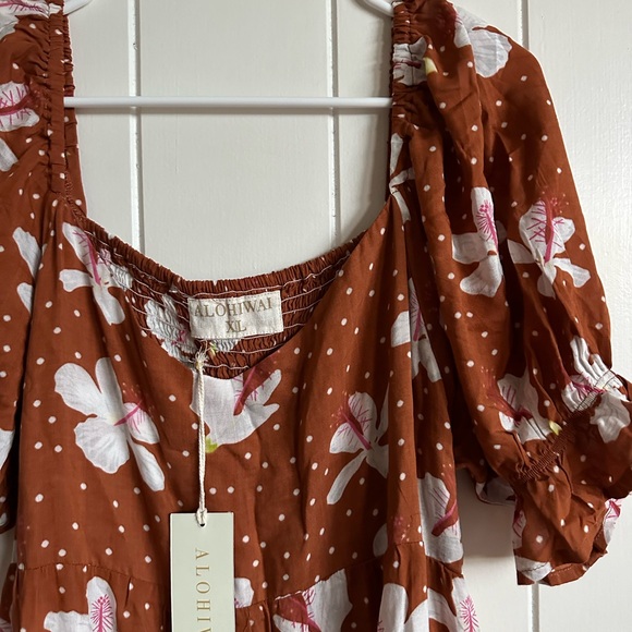 Alohiwai Brown White Hibiscus Maxi Dress - Picture 3 of 5